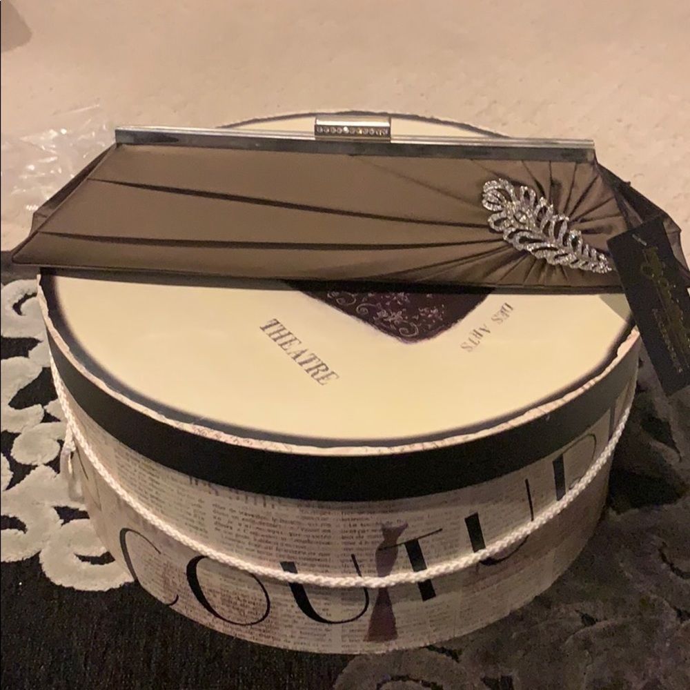 Inge Christopher Clutch Shoulder Bag Smoke Rhinestone Embellishment 15"